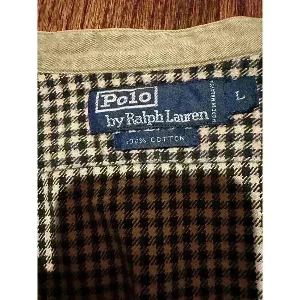 Vintage 1996 Polo Ralph Lauren Shirt Mens L Brown Houndstooth Cabincore